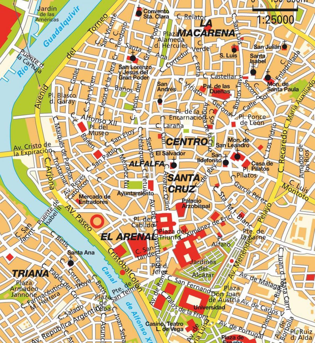 kart av Sevilla, spania sentrum