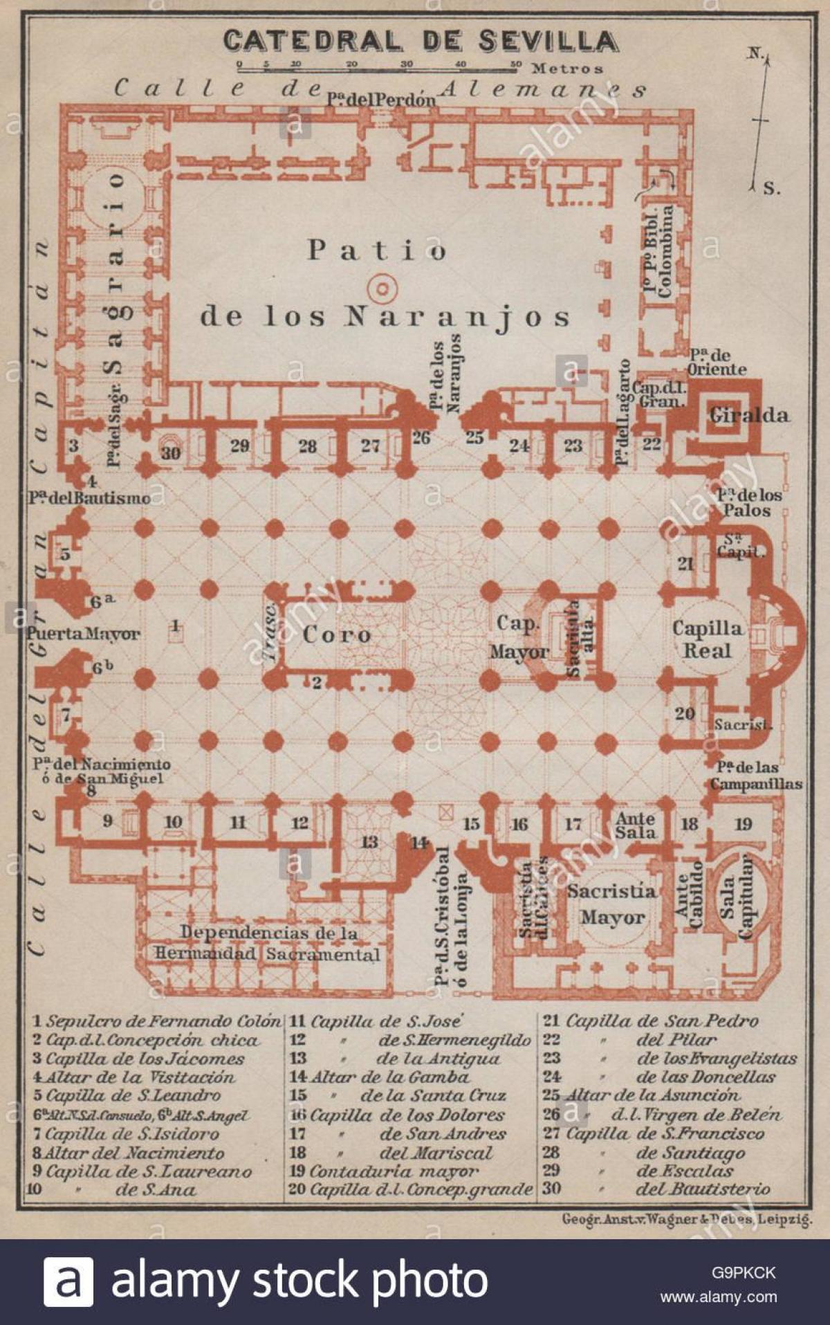 kart over katedralen i Sevilla