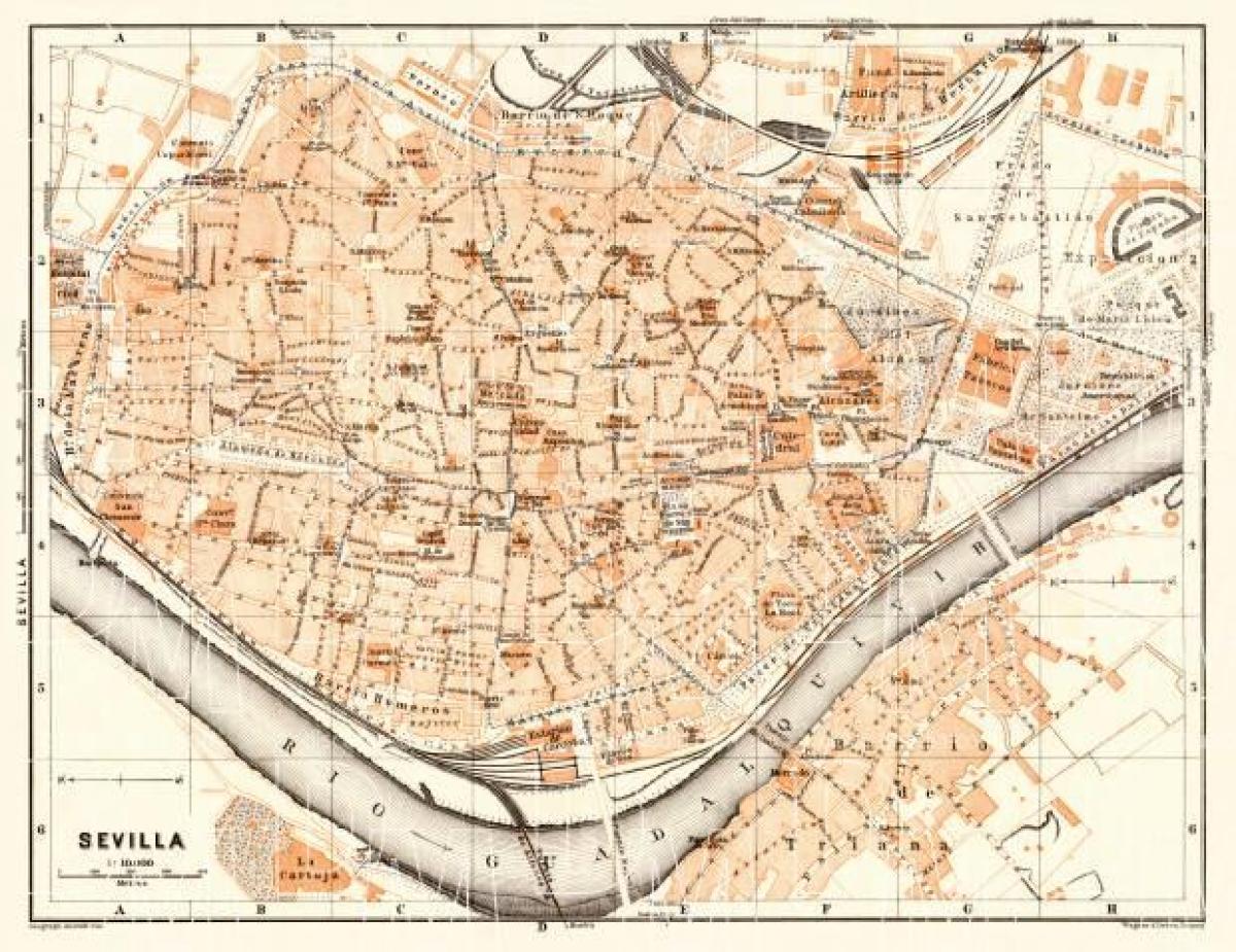 kart i gamlebyen i Sevilla, spania