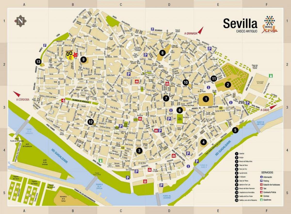 kart av gratis gatekart av Sevilla, spania