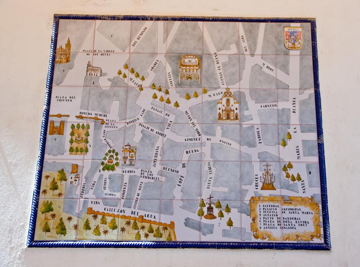 kart av jødiske kvartalet i Sevilla