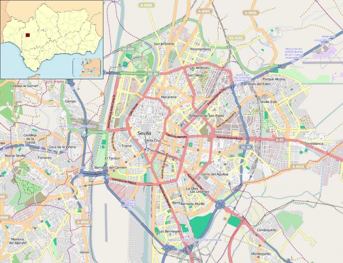 kart av Sevilla, spania nabolag