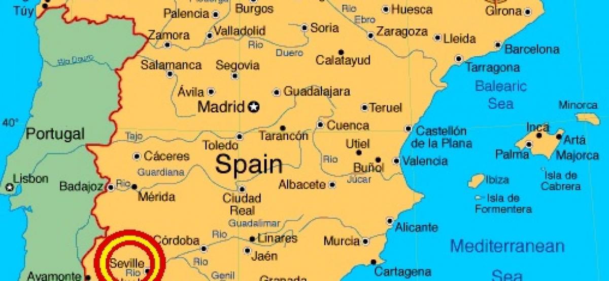 kart over spania som viser Sevilla