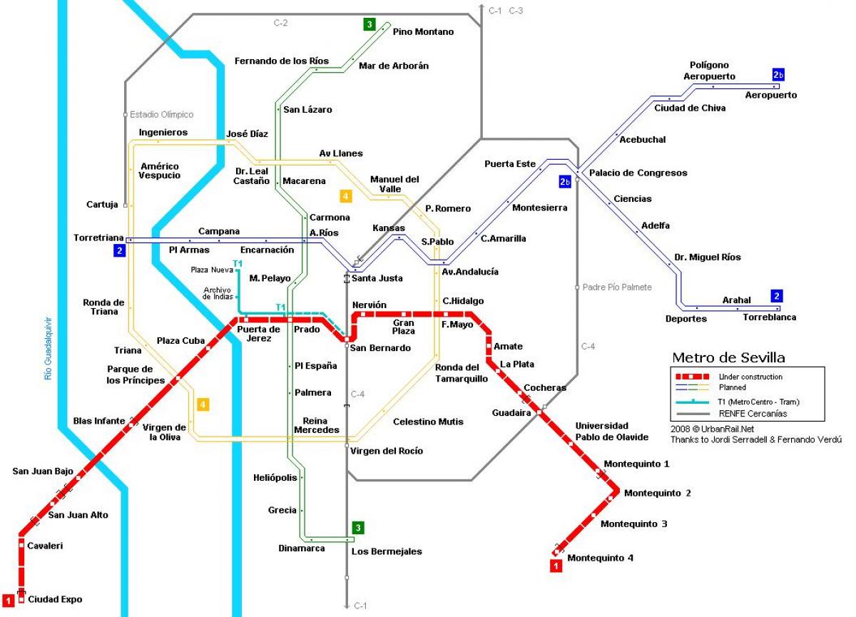 kart over metro Sevilla