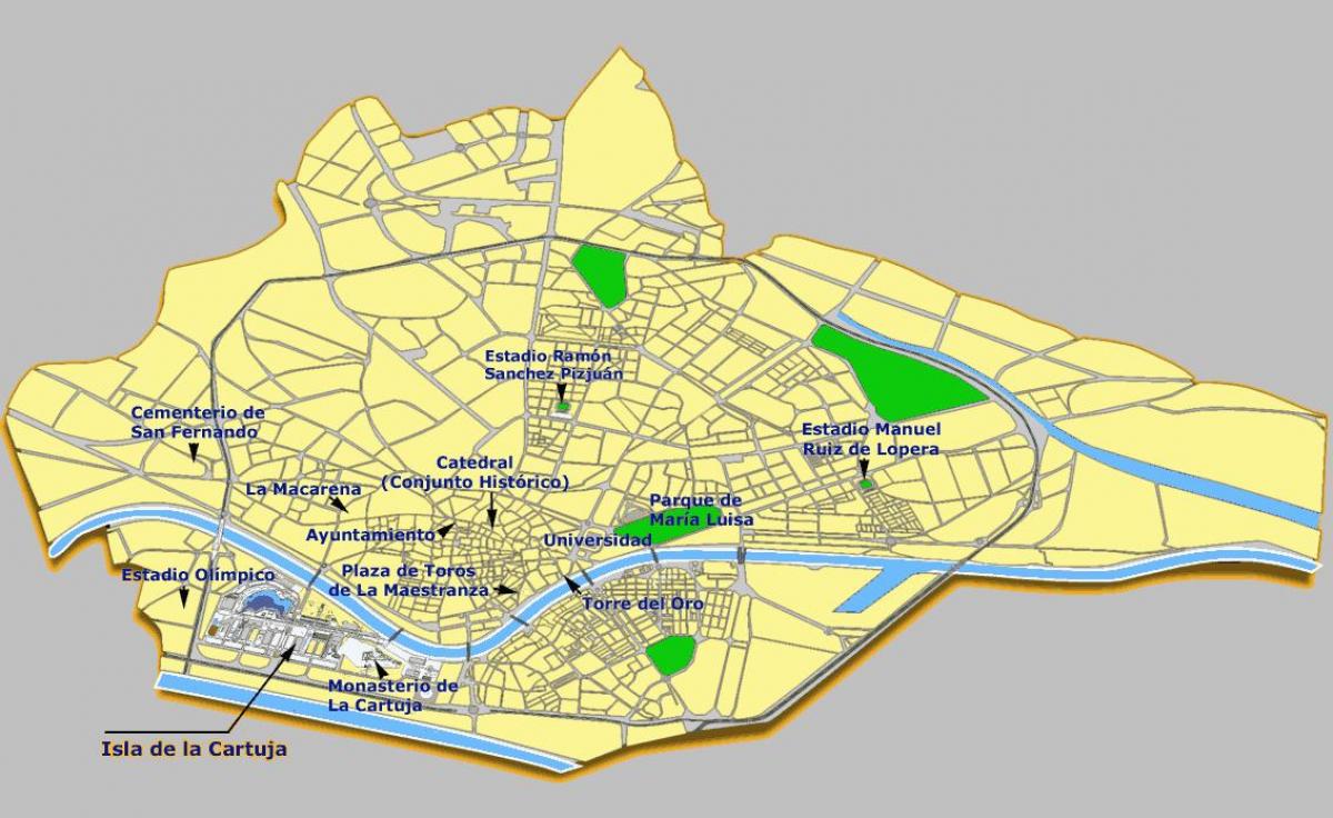 Sevilla, spania attraksjoner kart