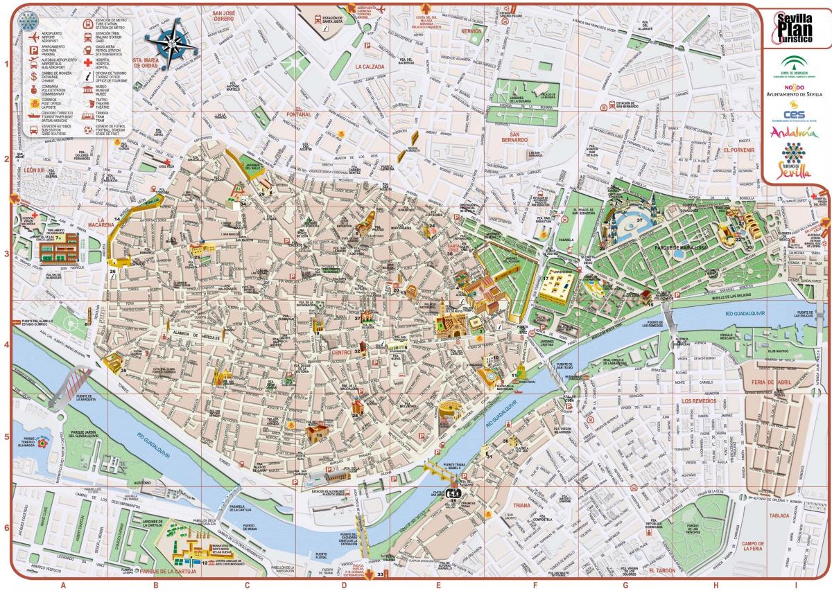 kart av Sevilla sentrum 