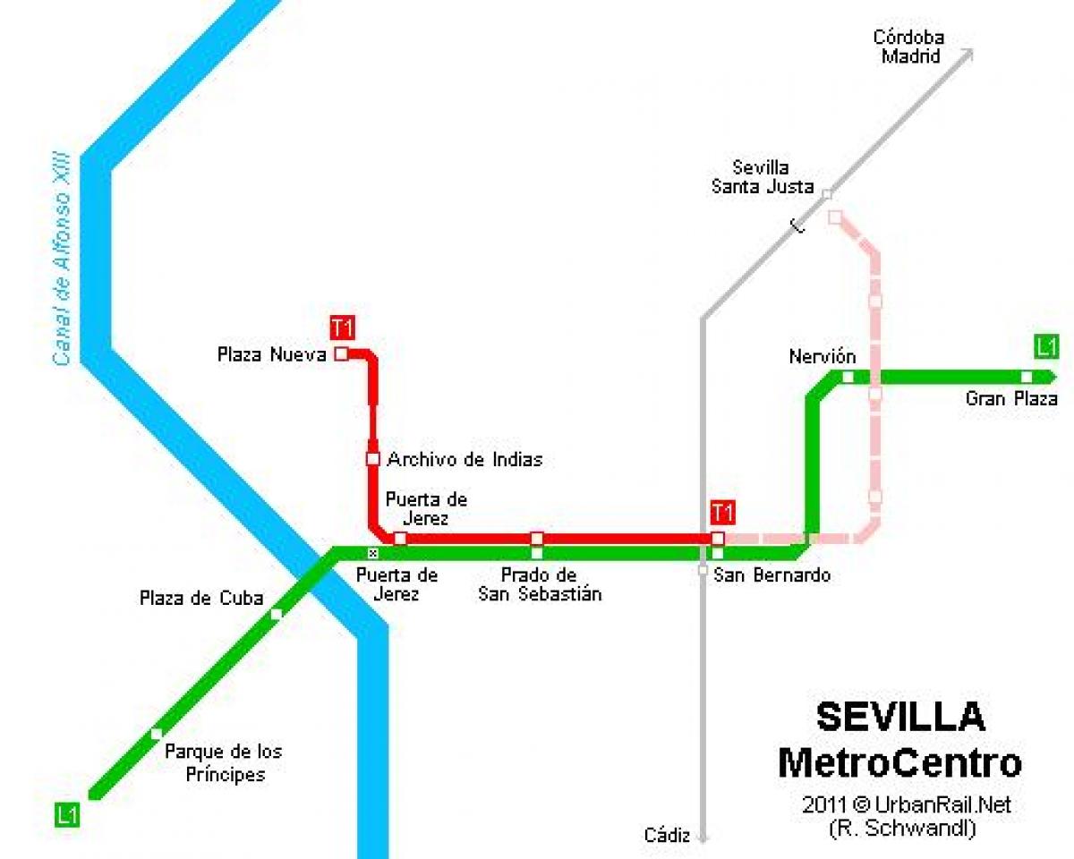 kart av Sevilla, trikk